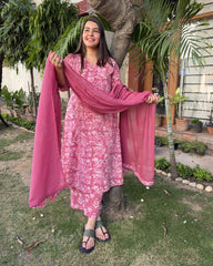 Pink sanganeri Aline full suit set