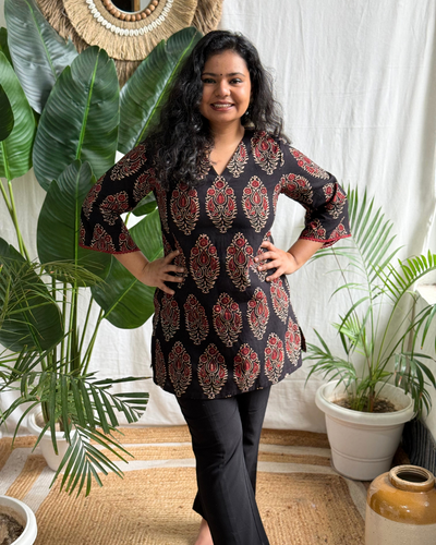 Black Ajrakh Handblock Kurti