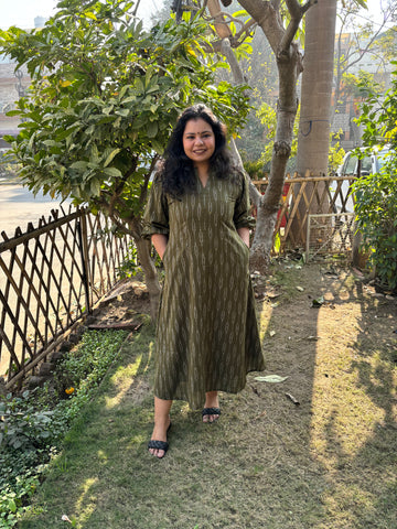 Mehendi Ikkat dress with pockets