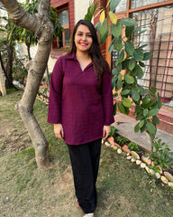 Wine textured fabric top