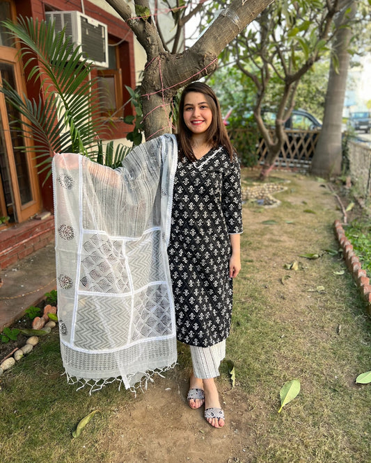 Black white kantha full suit set