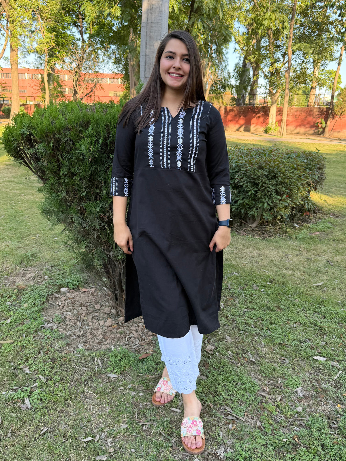 Black Yoke embroidered Solid kurta