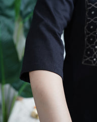 Black Embroidery yoke kurta with linen duppata