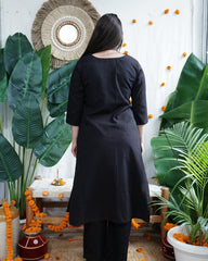 Black Embroidery yoke kurta with linen duppata