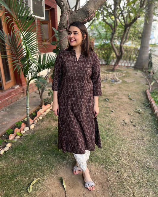 Brown buti A-Line Kurta