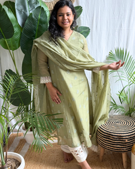 Pastel Green Buti Mulmul Chanderi Kurta Dupatta Set