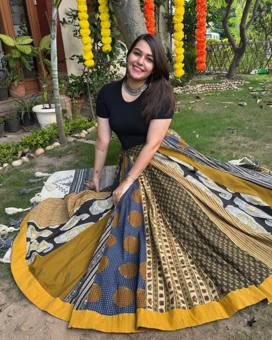 Mustard Multi Ajrakh skirt