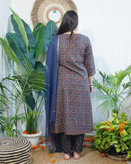 Blue Sanganeri Pintucks suit set