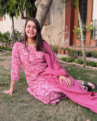 Pink sanganeri Aline full suit set
