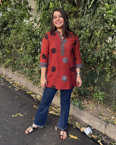Maroon Circle Print Short kurti