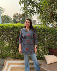 Indigo Ajrakh ban neck kurti