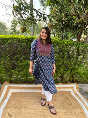 Blue Sanganeri yoke kurta