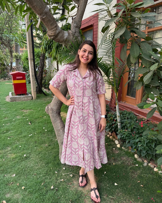 Pink floral dress with collar