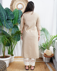 Beige Embroidered Kurta