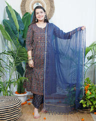 Blue Sanganeri Pintucks suit set