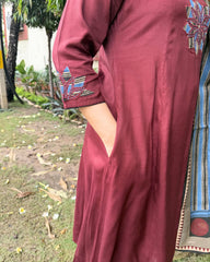 Maroon solid Patch work suit set