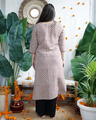 Cream Bindi designer kurta with Linen duppata