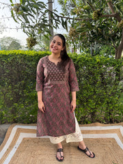 Brown ambi floral yoke kurta