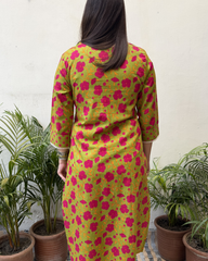 Parrot Green floral yoke Suit Set