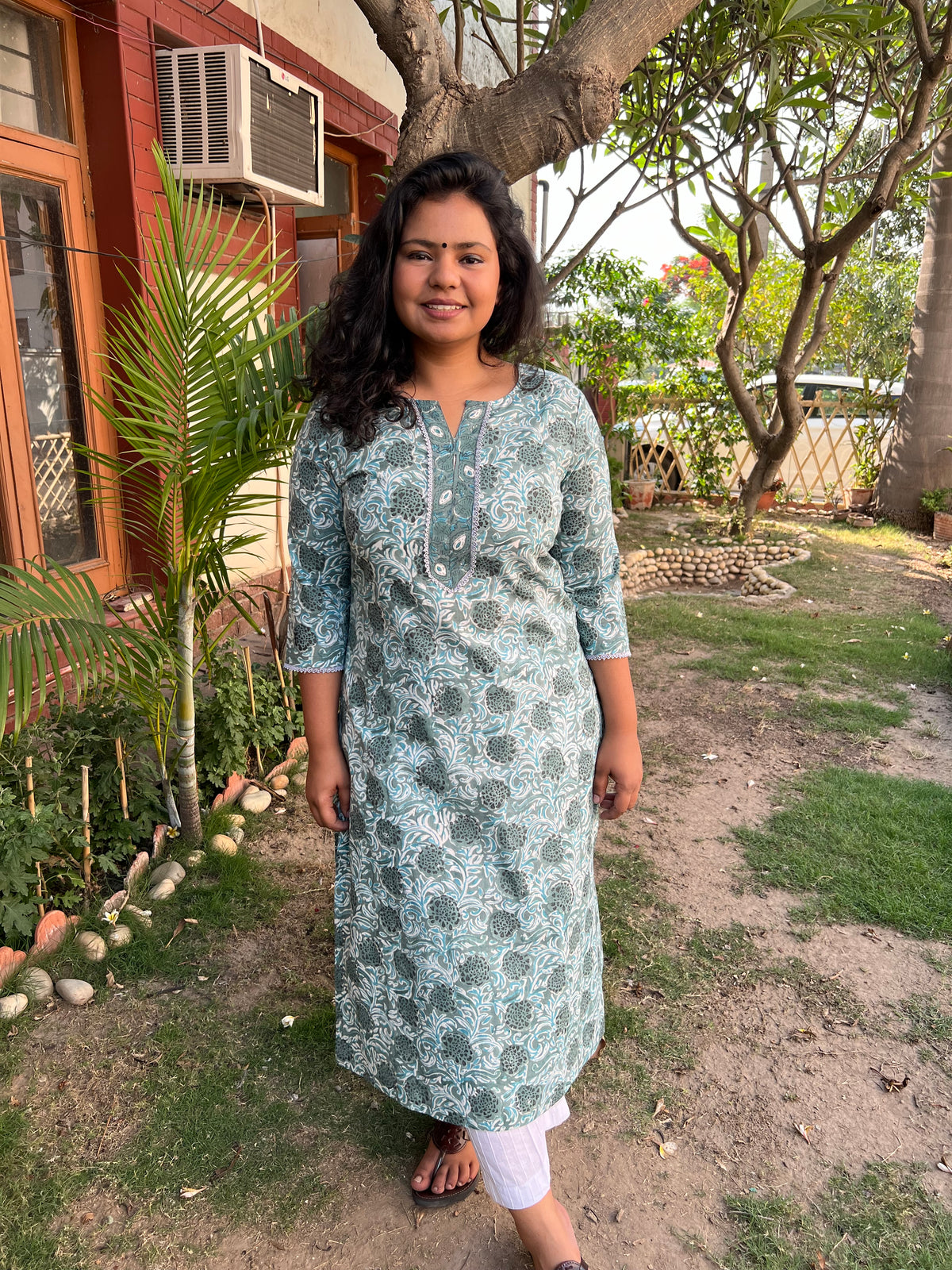 Sea Green Handblock printed kurta - MYSANSKRITAM