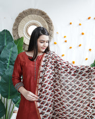 Maroon Chanderi A-line kurta dupatta set