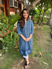 Indigo Buti kurta with Chikan border - MYSANSKRITAM