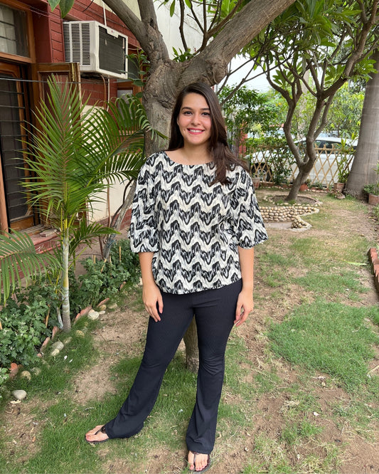 Black White abstract Indowestern Top