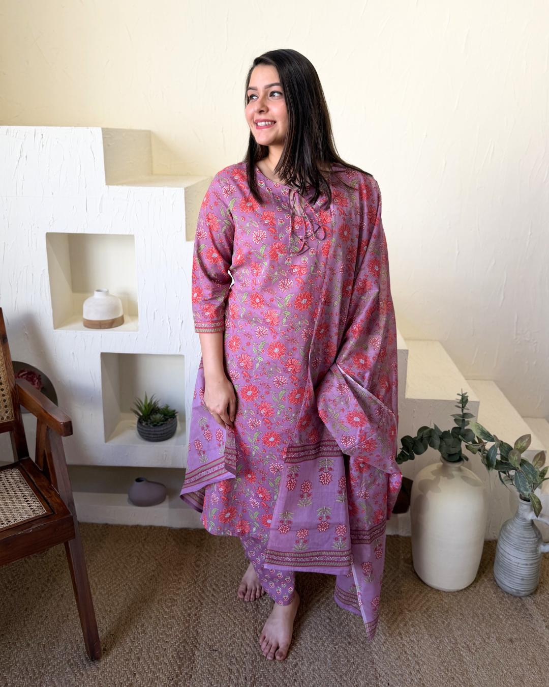 Onion Pink Floral Suit Set by Sanskritam