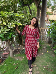 Maroon tree Ajrakh kurta - MYSANSKRITAM