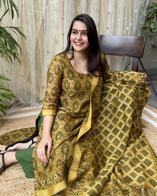 Mustard maheshwari kurta only