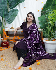 Purple Bandhani Modal Kurta Dupatta Set