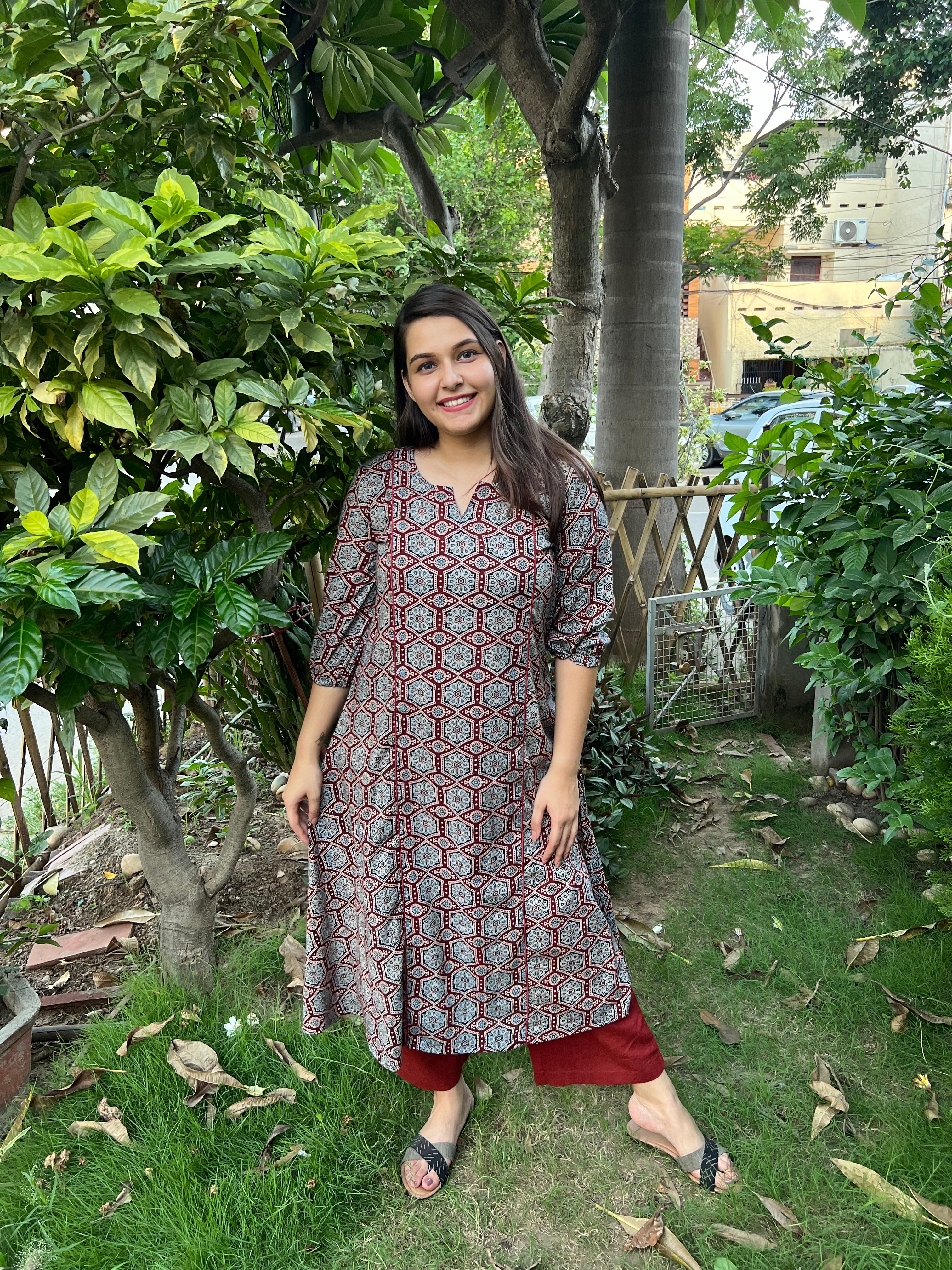 Ajrakh A-Line kurta duppata set - MYSANSKRITAM