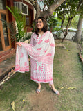 Pink Chikan Handblock printed full suit set - MYSANSKRITAM