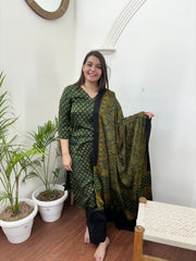 Green rose modal kurta duppata set
