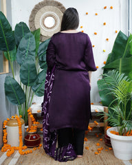 Purple Bandhani Modal Kurta Dupatta Set