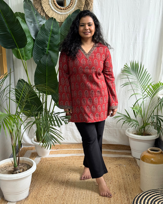 Maroon Ambi Ajrakh Kurti