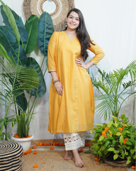 Haldi Textured Chanderi Aline kurta