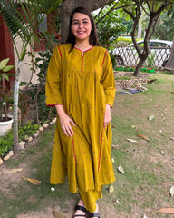 Mustard buti gather style Coord set