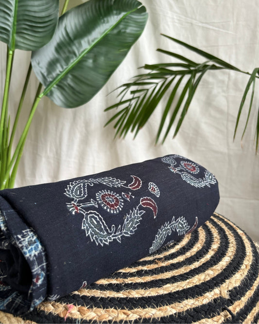 Dark blue handblock ajrakh fabric