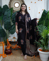 Dark Wine Buta Modal Kurta Dupatta Set