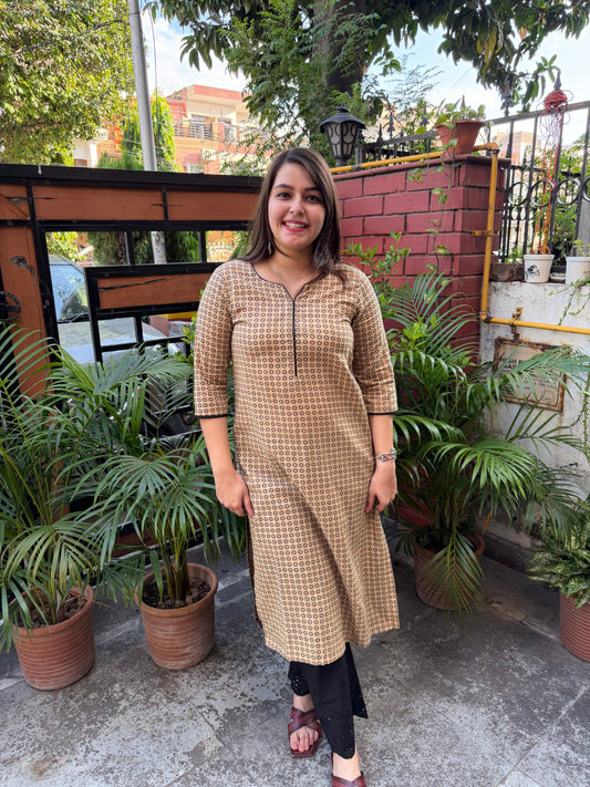 Beige black star geometric printed kurta