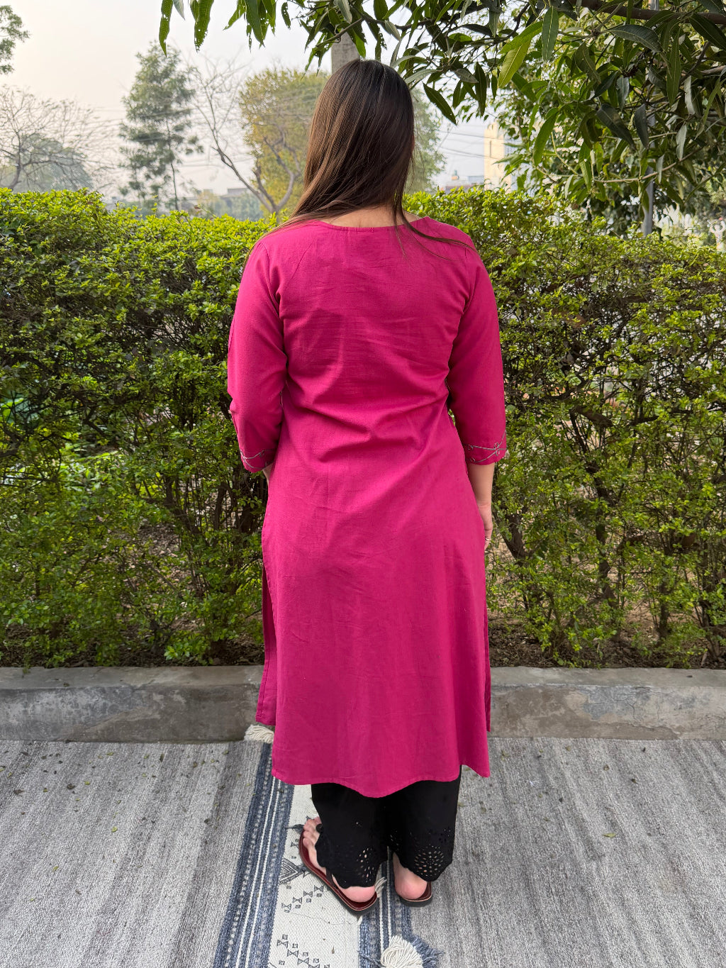 Gulabi Grace Embroidered Cotton Kurta from the back by MySanskritam