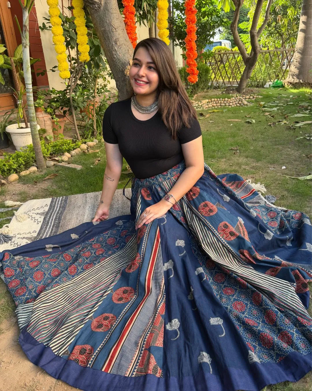 Indigo Multi Ajrakh skirt