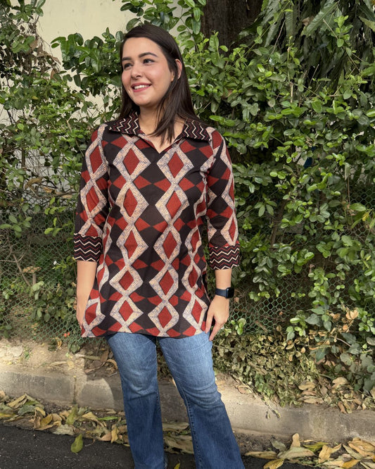 Rang Mahal Diamond collar short Kurti