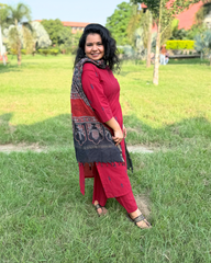 Deep red south cotton full suit set