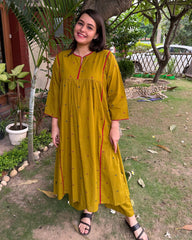 Mustard buti gather style Coord set