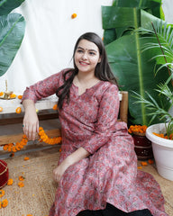 Onion floral A-line chanderi kurta