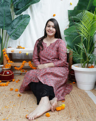 Onion floral A-line chanderi kurta