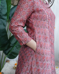 Onion floral A-line chanderi kurta