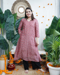 Onion floral A-line chanderi kurta